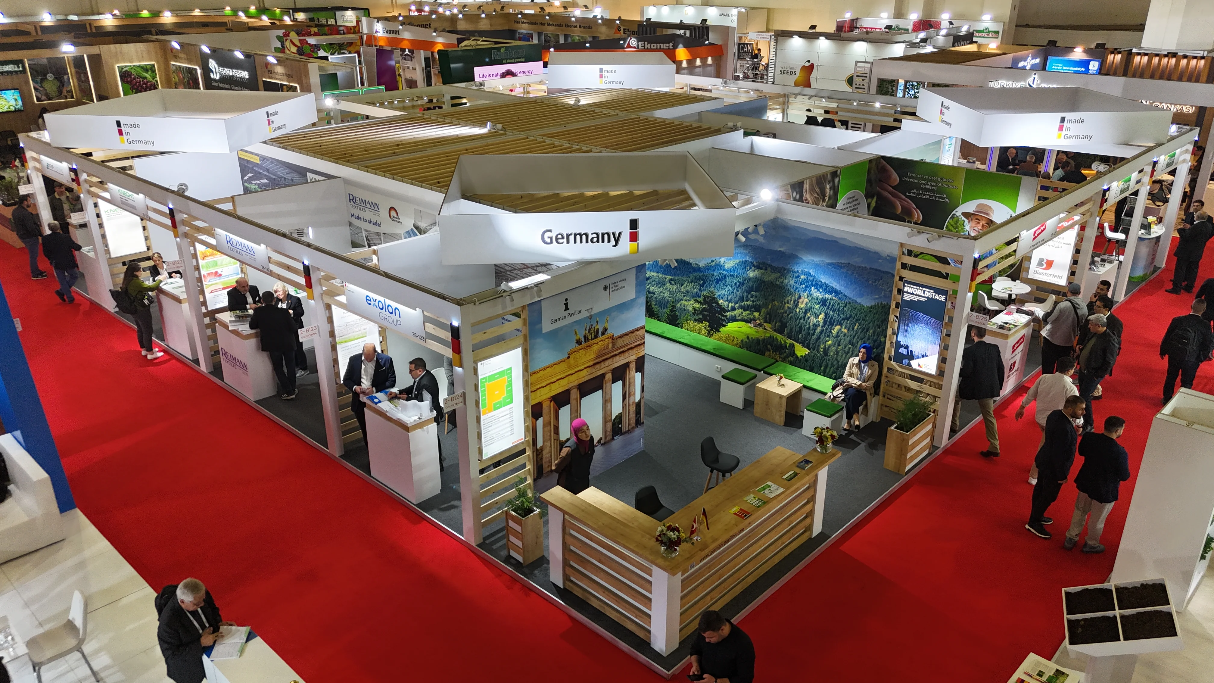 Almanya Milli Katılım Made in Germany Growtech Antalya 2024 ahşap fuar standı uygulaması